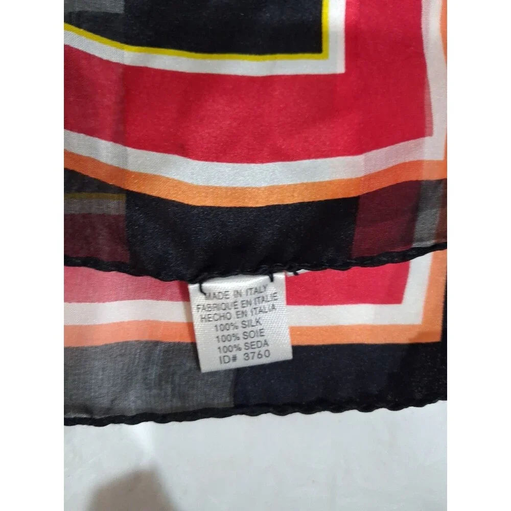 Vintage Italian Silk Scarf, Vibrant Colors, Rolled Edge, 20x20 Inch